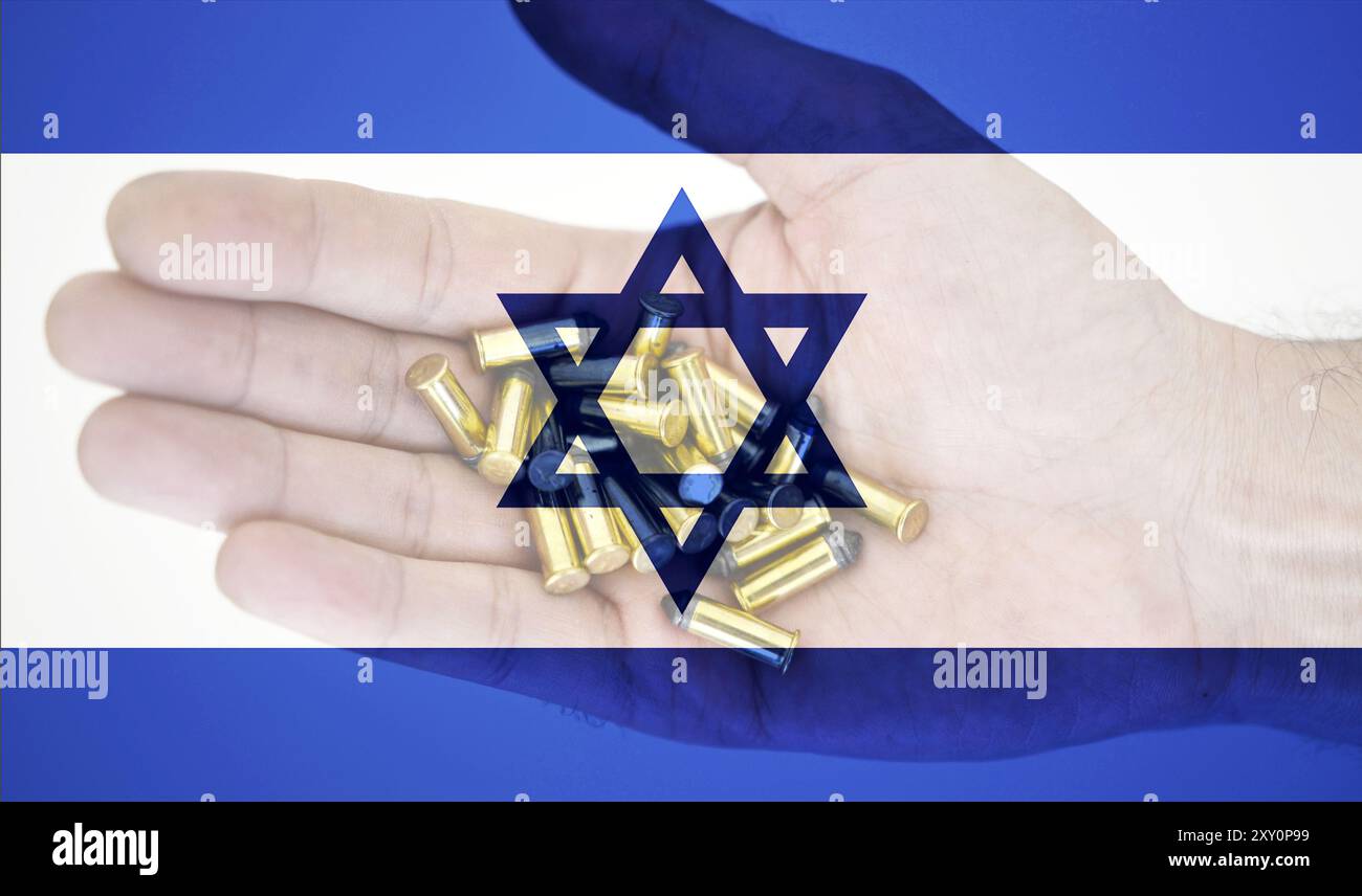 Israeli flag and bullets - concept of Israel and armed conflict Stock Photo