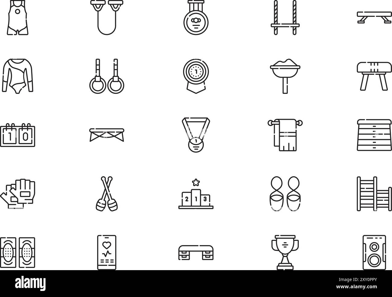 Gymnastics icons collection is a vector illustration with editable stroke. Stock Vector