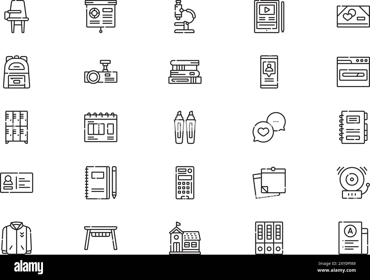 High school icon pack collection is a vector illustration with editable stroke. Stock Vector