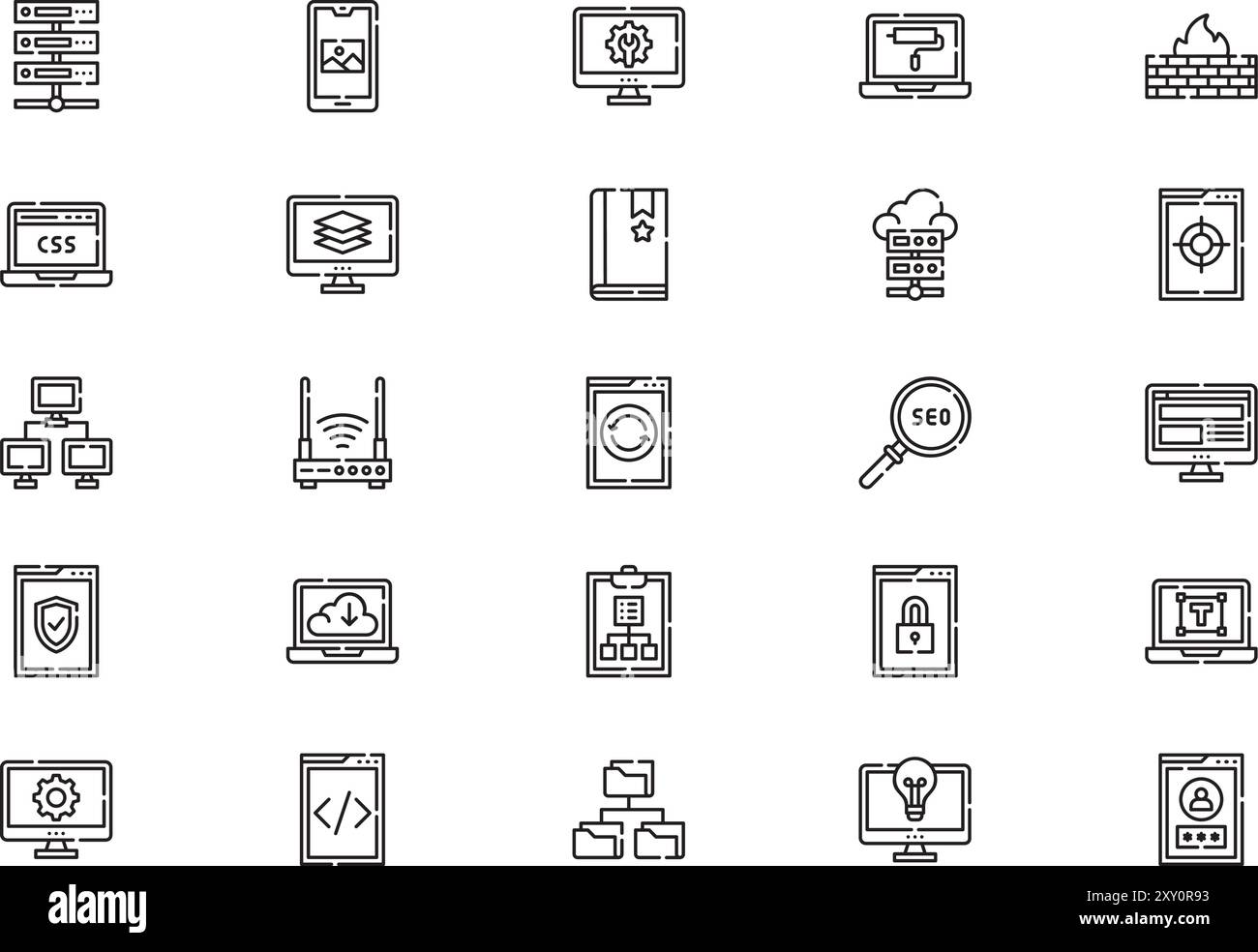 Web development icons collection is a vector illustration with editable stroke. Stock Vector