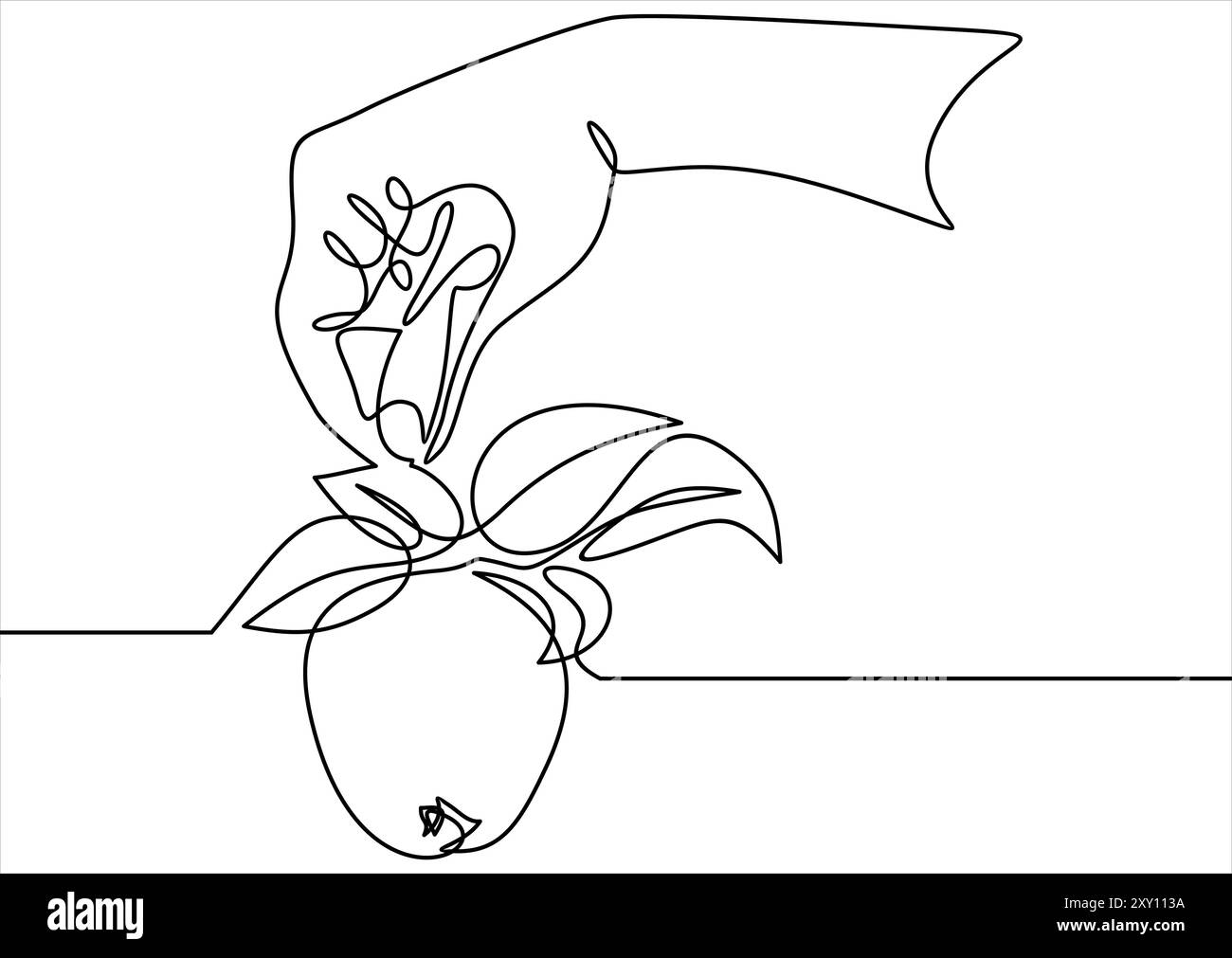 continuous line drawing of hand giving apple Stock Vector