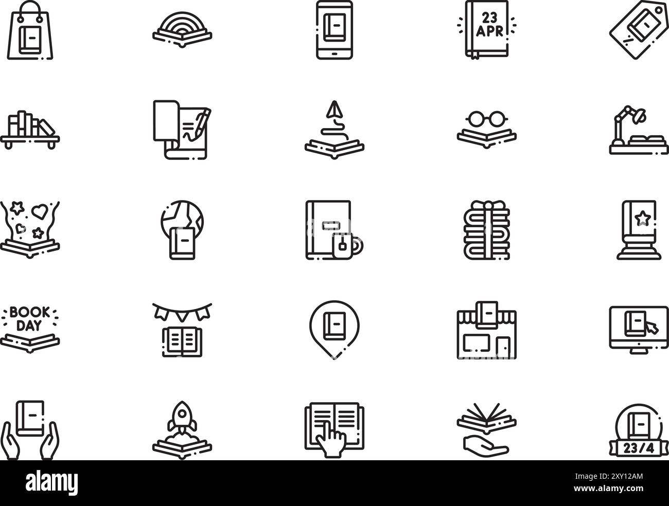 World book day icons collection is a vector illustration with editable ...