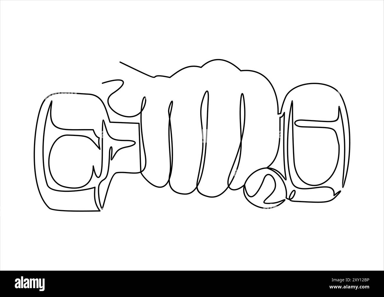 Hand with dumbbell line icon .continuous one line Stock Vector