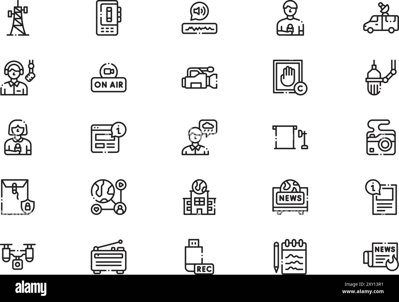 Journalism icons collection is a vector illustration with editable stroke. Stock Vector