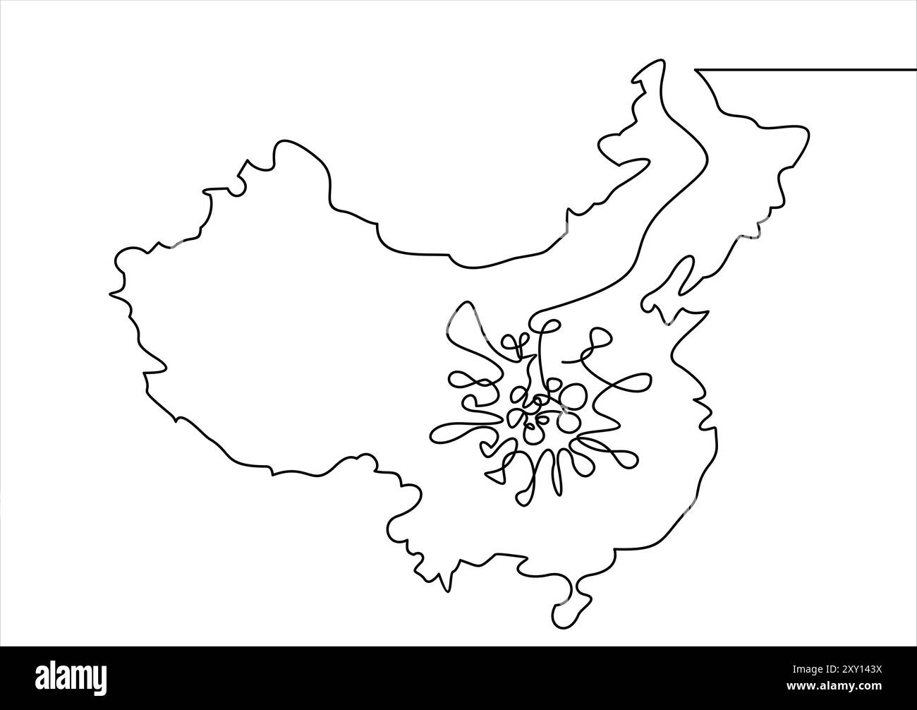 map of china line- continuous line drawing Stock Vector