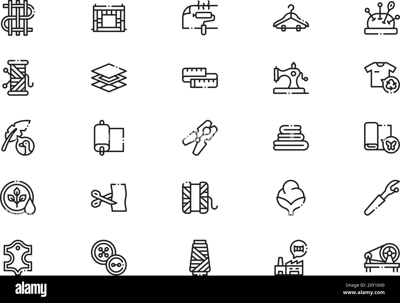 Textile icons collection is a vector illustration with editable stroke. Stock Vector