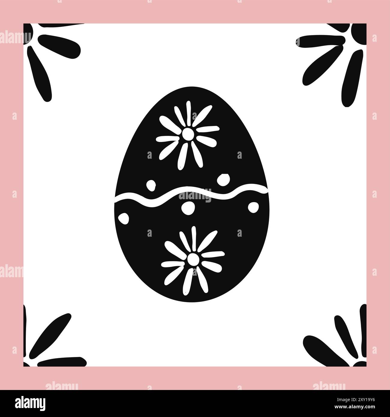 Black and White Happy Easter Linocut Seamless Pattern Stock Vector