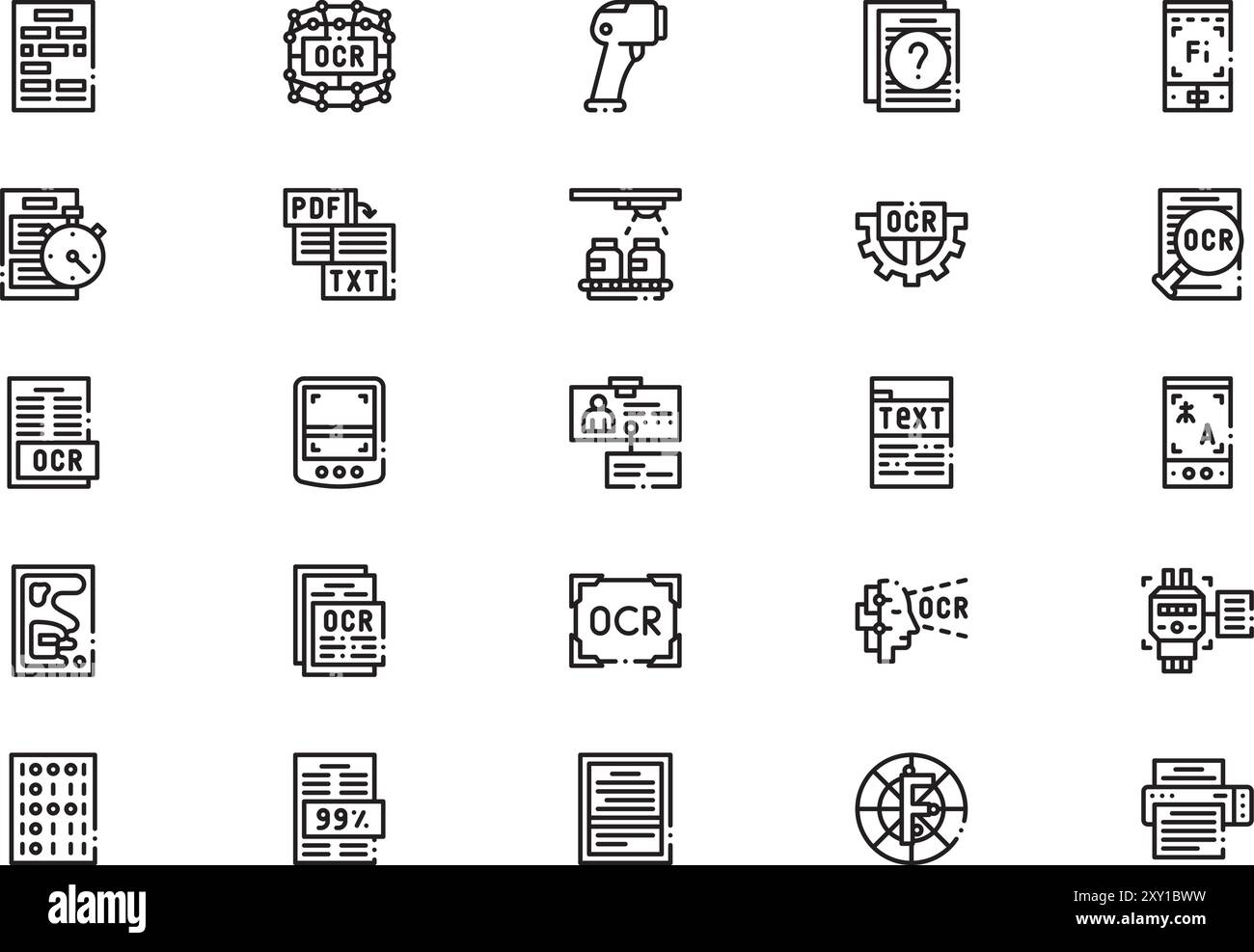Optical character recognition icons collection is a vector illustration ...