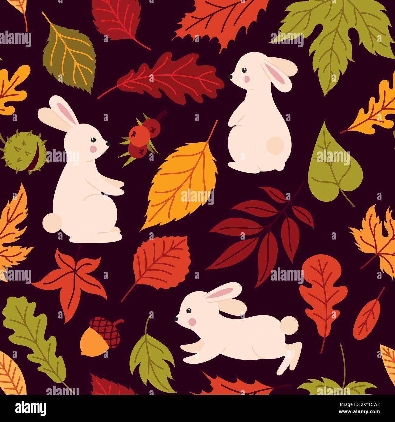 A pattern with rabbits and autumn leaves Stock Vector Image & Art - Alamy