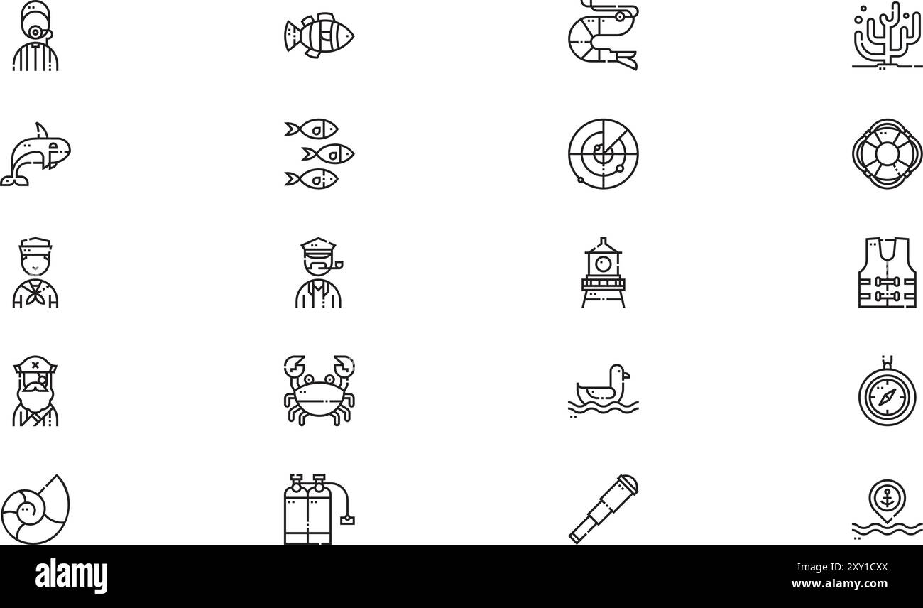 Ocean icons collection is a vector illustration with editable stroke. Stock Vector