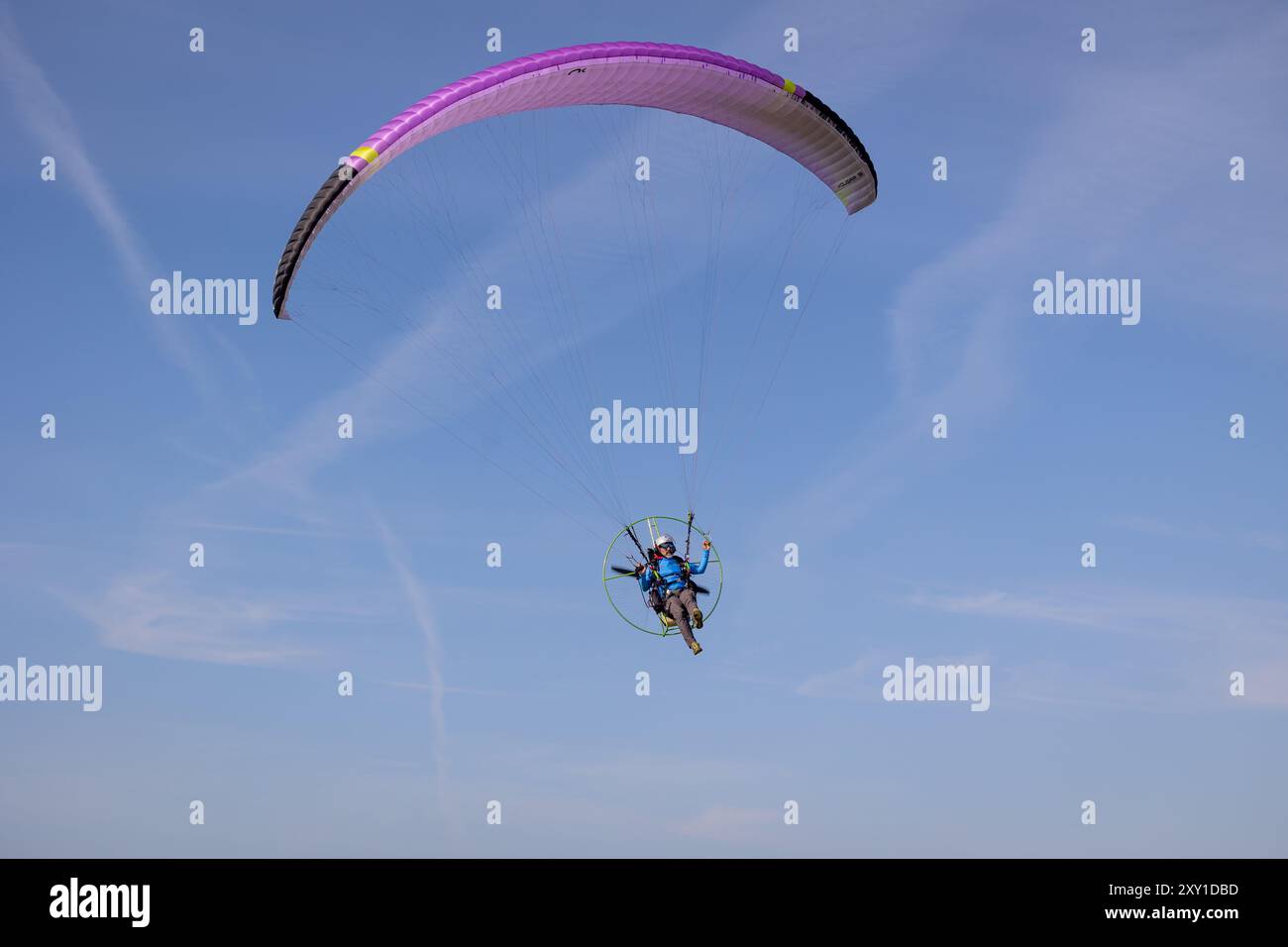 Powered paragliding flight Stock Photo