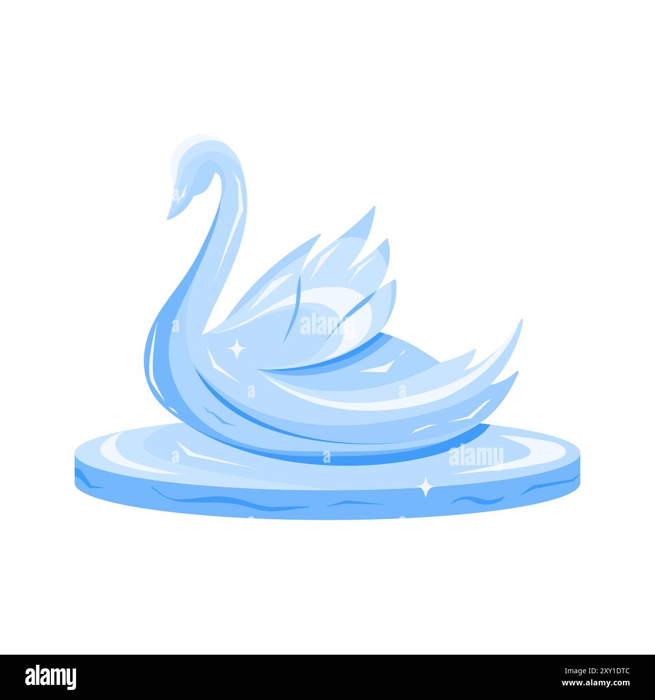 Ice sculpture of cute swan, shining bird made from frozen water vector illustration Stock Vector