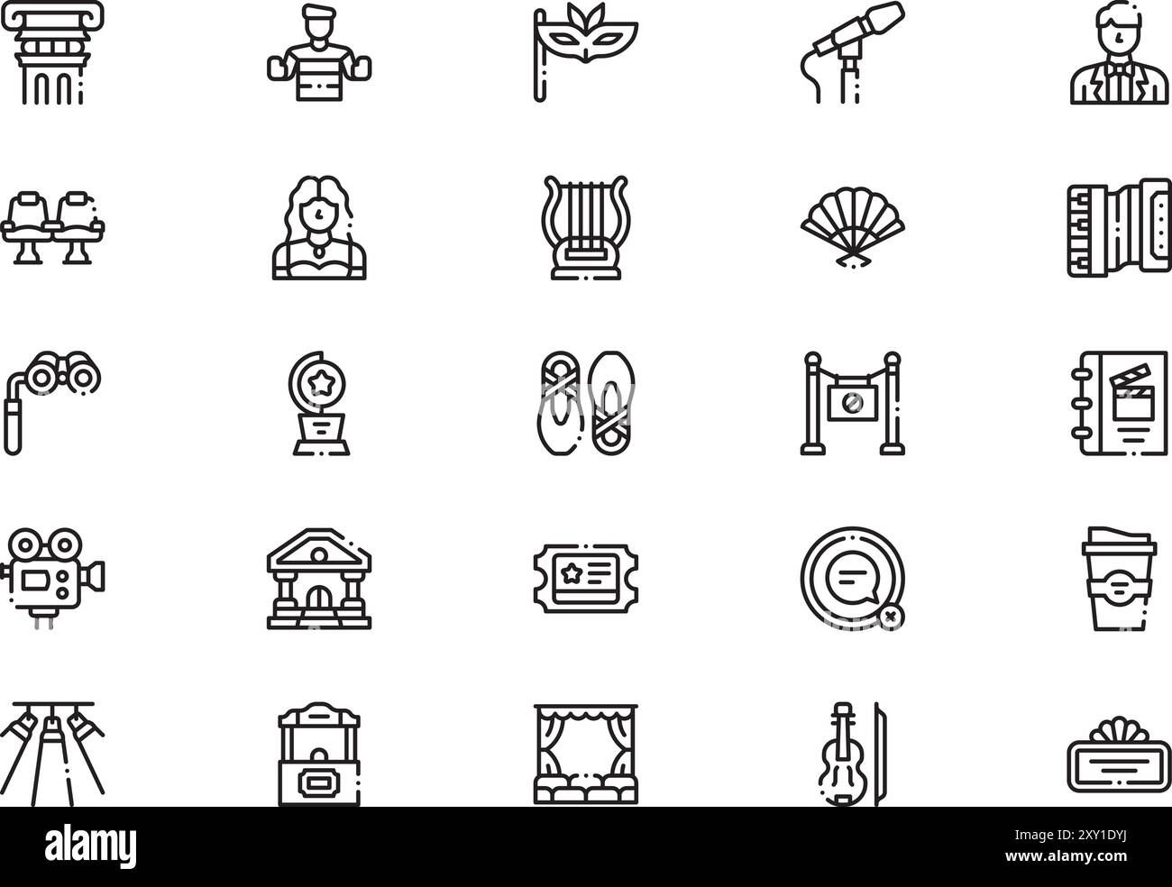 Theatre icons collection is a vector illustration with editable stroke. Stock Vector