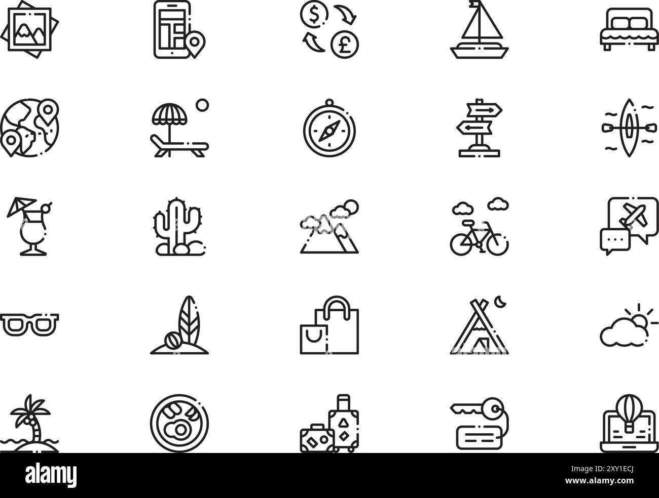 Tourism icons collection is a vector illustration with editable stroke ...