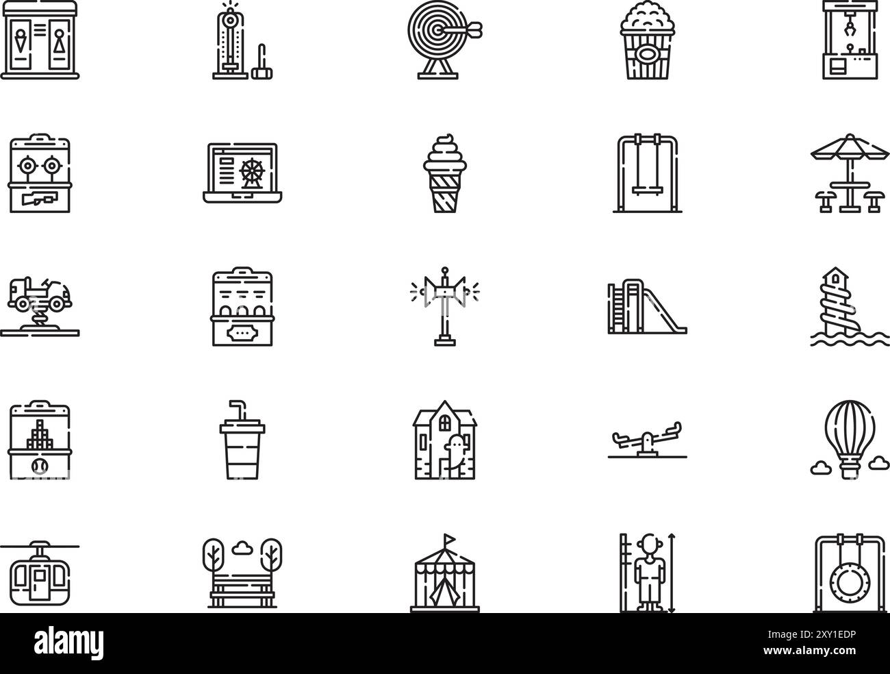 Amusement park icons collection is a vector illustration with editable stroke. Stock Vector