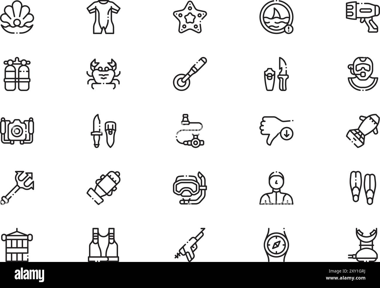 Diving icons collection is a vector illustration with editable stroke ...