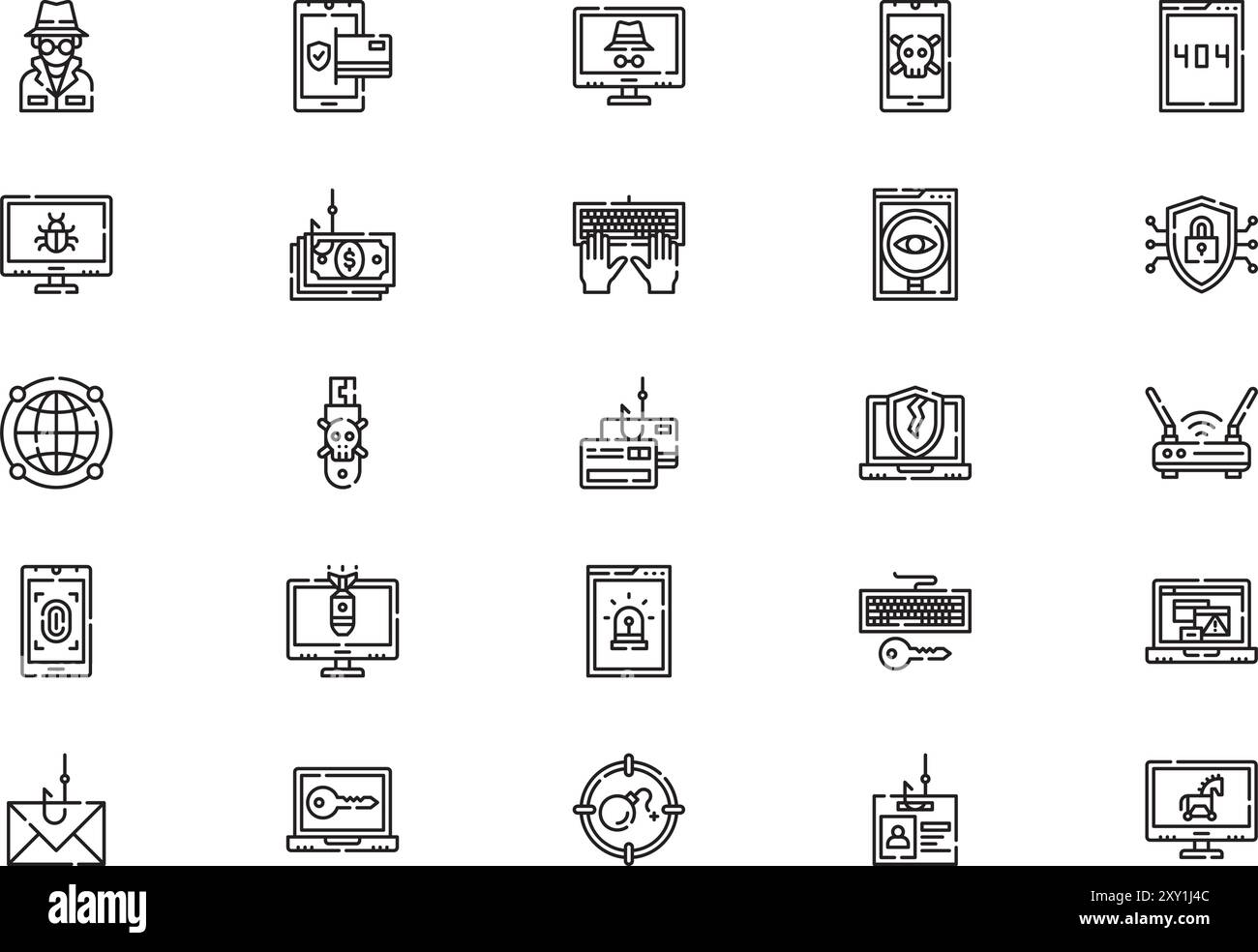 Hacker icons collection is a vector illustration with editable stroke. Stock Vector