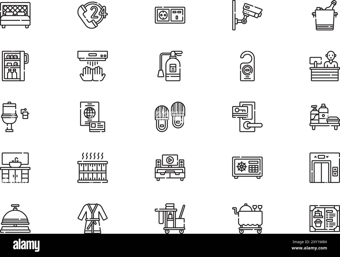 Hotel icons collection is a vector illustration with editable stroke. Stock Vector