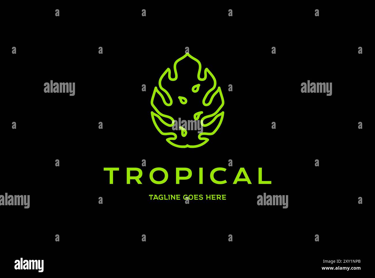 Simple Minimalist Elegant Tropical Monstera Leaf Logo Design Stock Vector