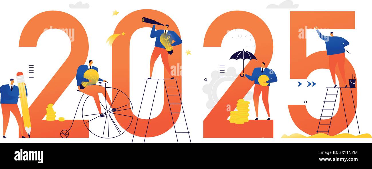 Office staff are preparing to meet the new year 2025. Vector ...