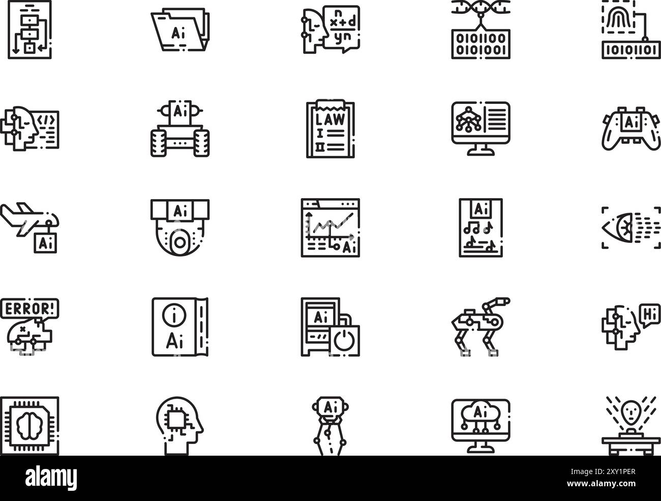 Artificial intelligence icons collection is a vector illustration with editable stroke. Stock Vector
