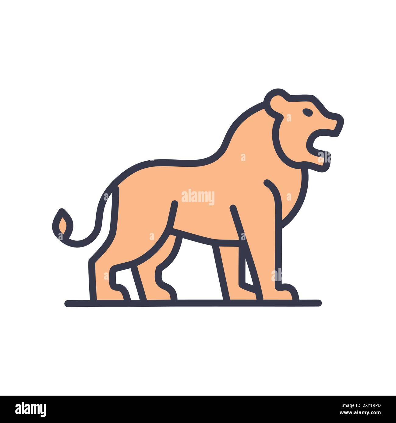 Roaring lion icon illustration. A bold and simple line art illustration of a lion roaring, conveying strength, leadership, and courage. This icon can Stock Vector