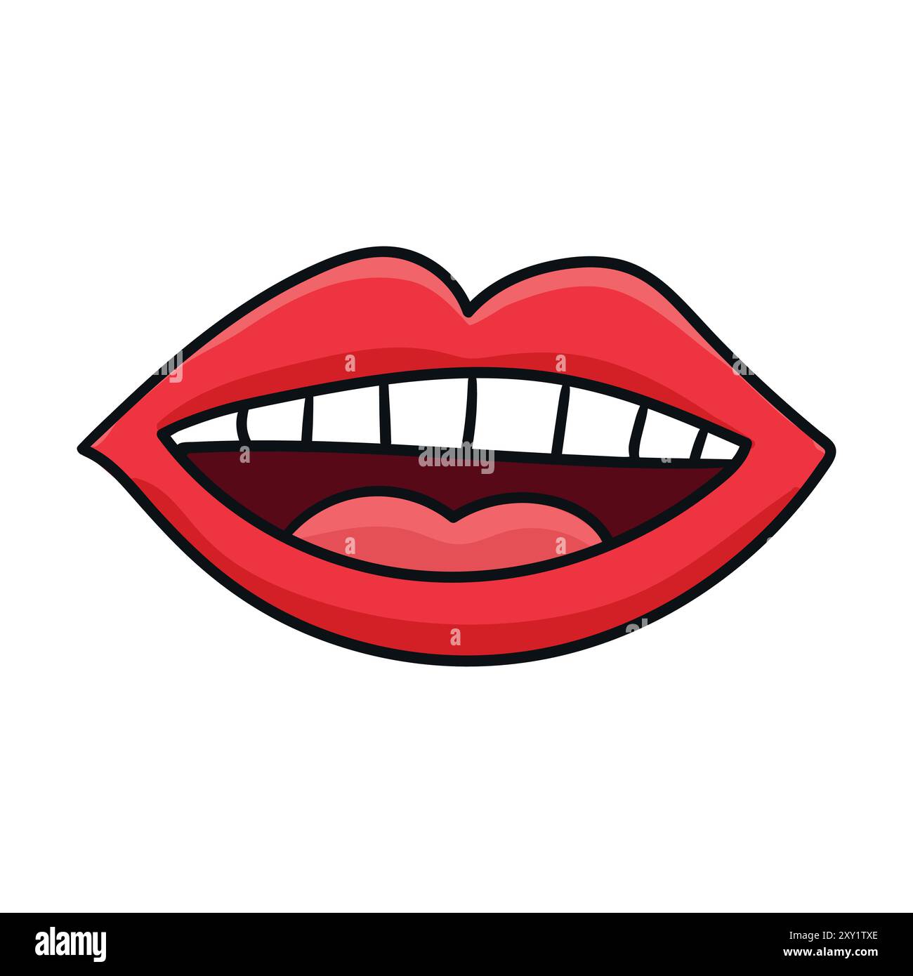 Hand drawn woman mouth with red lipstick. Female red lips. Vector ...