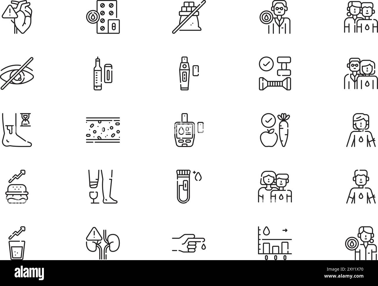 World diabetes day icons collection is a vector illustration with editable stroke. Stock Vector