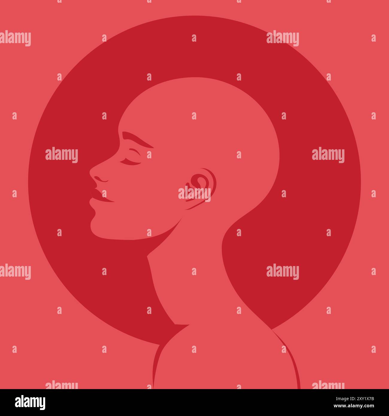Young bald woman profile. Beautiful bald girl portrait or avatar