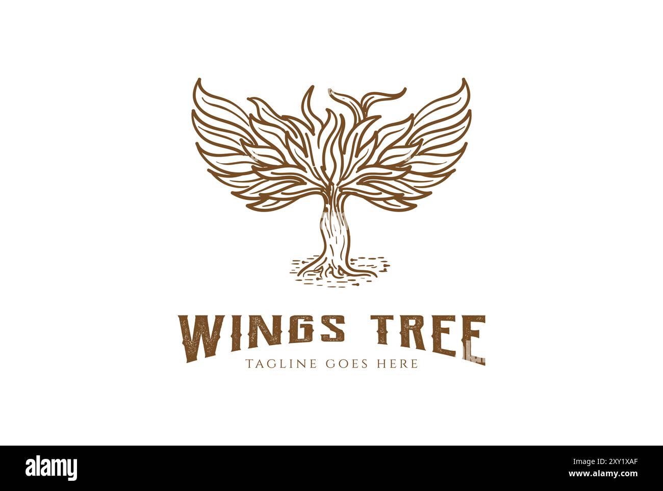 Vintage Retro Old Rustic Wings Tree for Tattoo Logo Design Vector Stock Vector