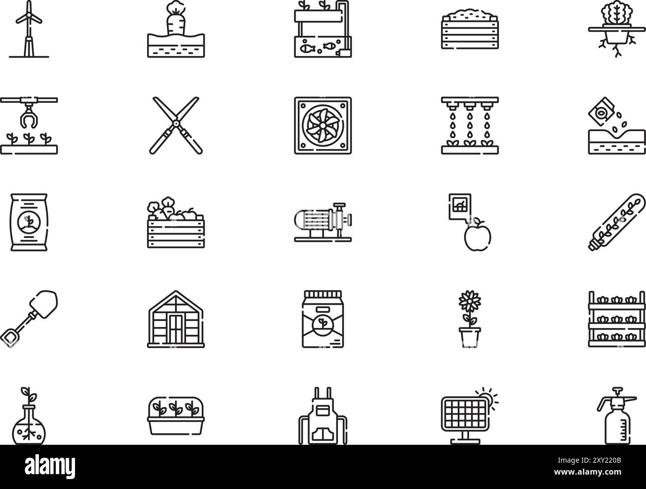 Greenhouse icons collection is a vector illustration with editable stroke. Stock Vector