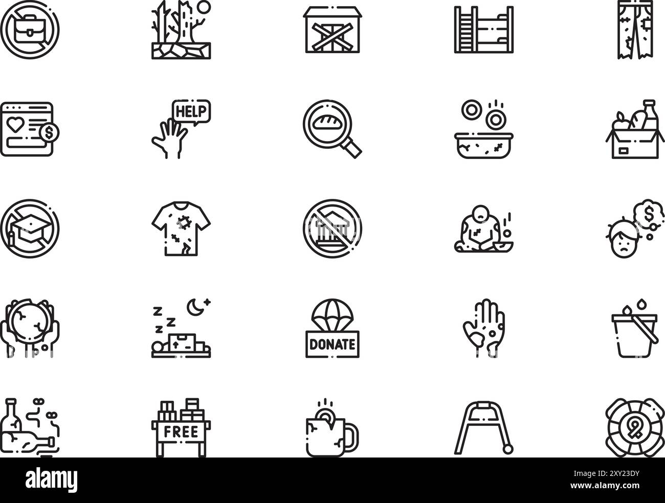 Poverty icons collection is a vector illustration with editable stroke ...