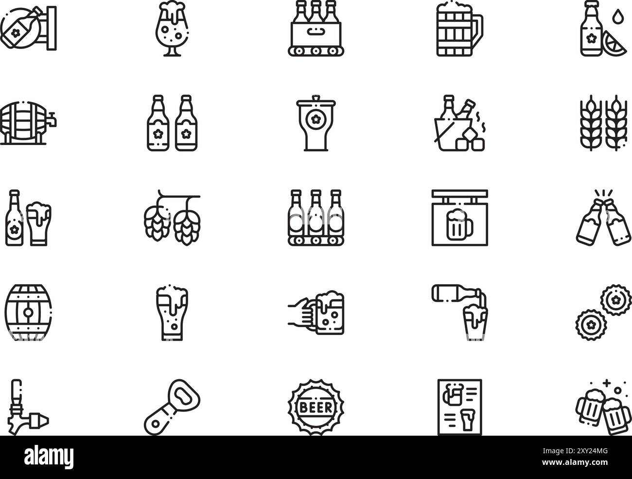 Beer icons collection is a vector illustration with editable stroke. Stock Vector