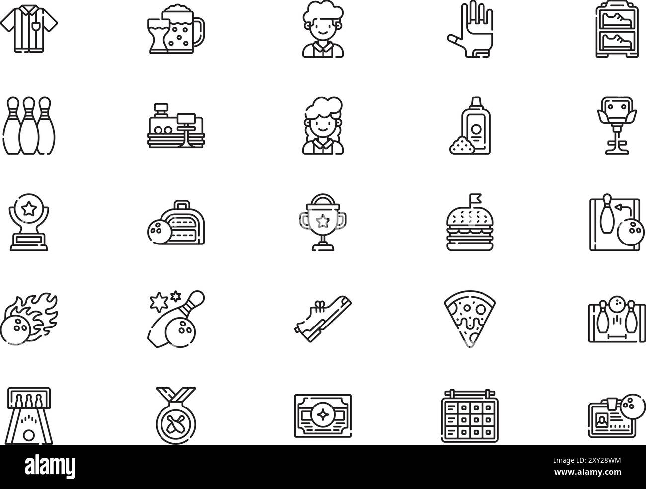 Bowling icons collection is a vector illustration with editable stroke ...