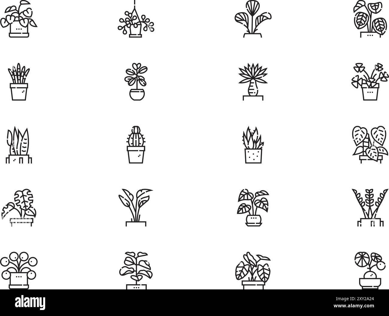 Indoor plants icons collection is a vector illustration with editable stroke. Stock Vector