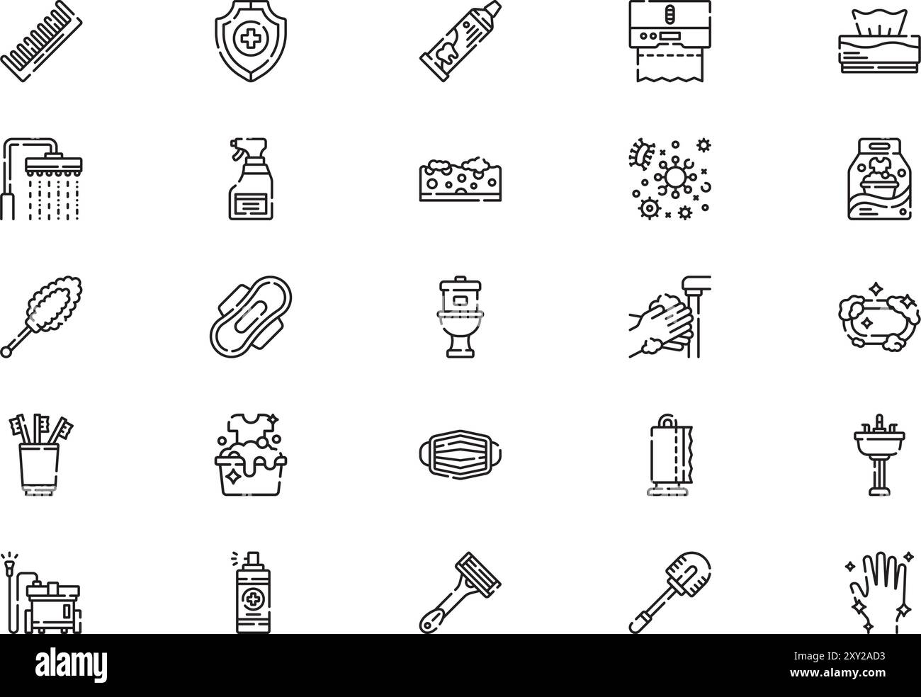 Hygiene and disinfection icons collection is a vector illustration with editable stroke. Stock Vector