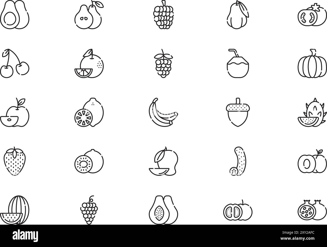 Fruits icons collection is a vector illustration with editable stroke ...