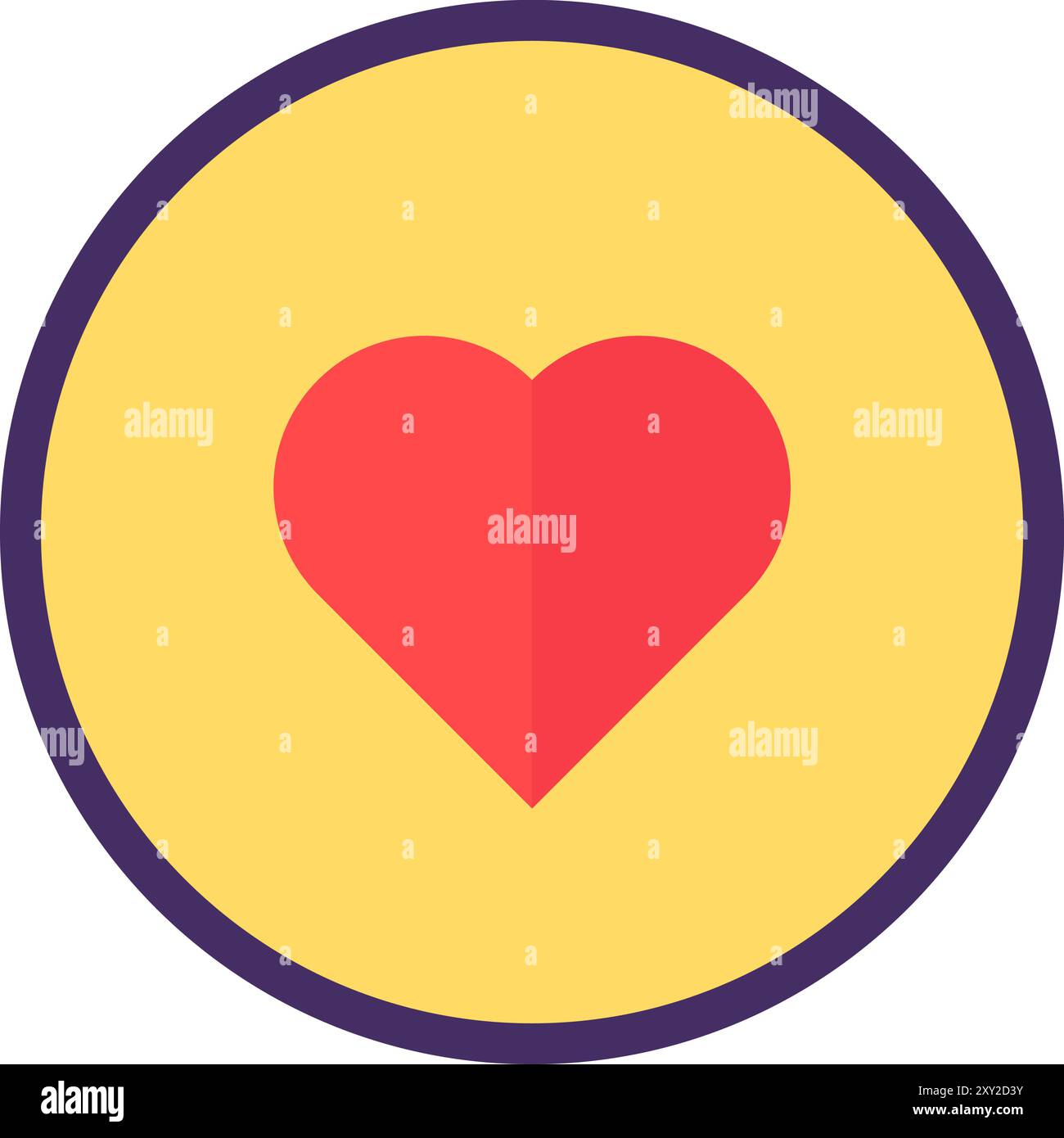 Round product approval sticker. Red heart in yellow circle, shopping process flat element for modern and retro design. Simple color vector pictogram i Stock Vector