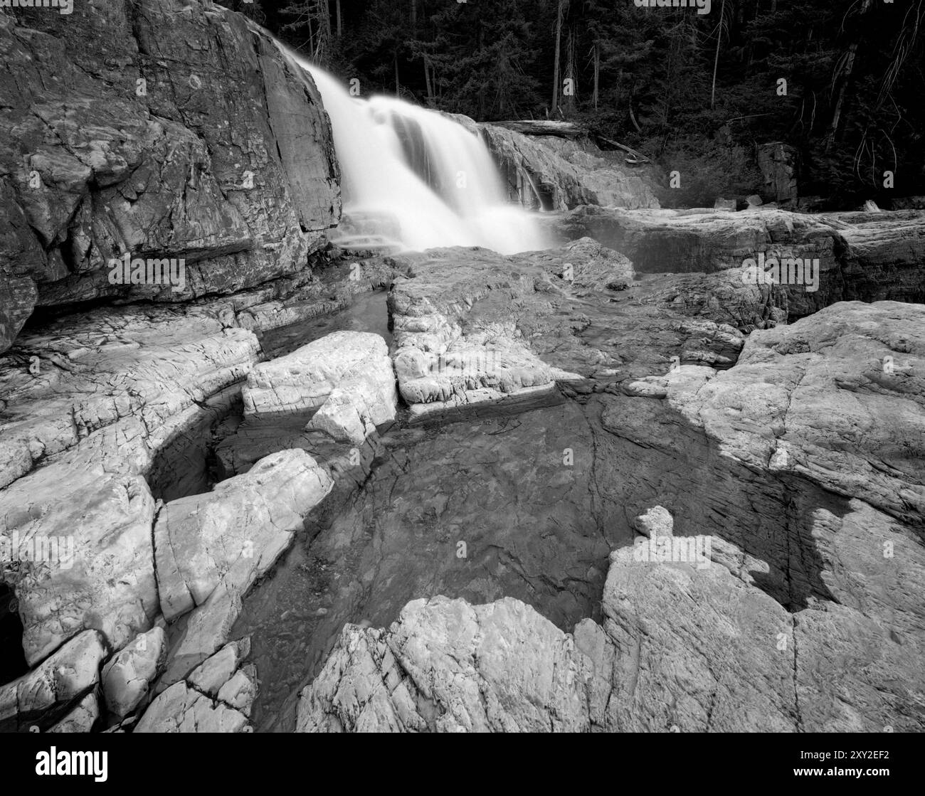 BW02021-00.....British Columbia -  Waterfall on Vancouver Island. Lower Myra Falls, Strathcona Provincial Park. Stock Photo