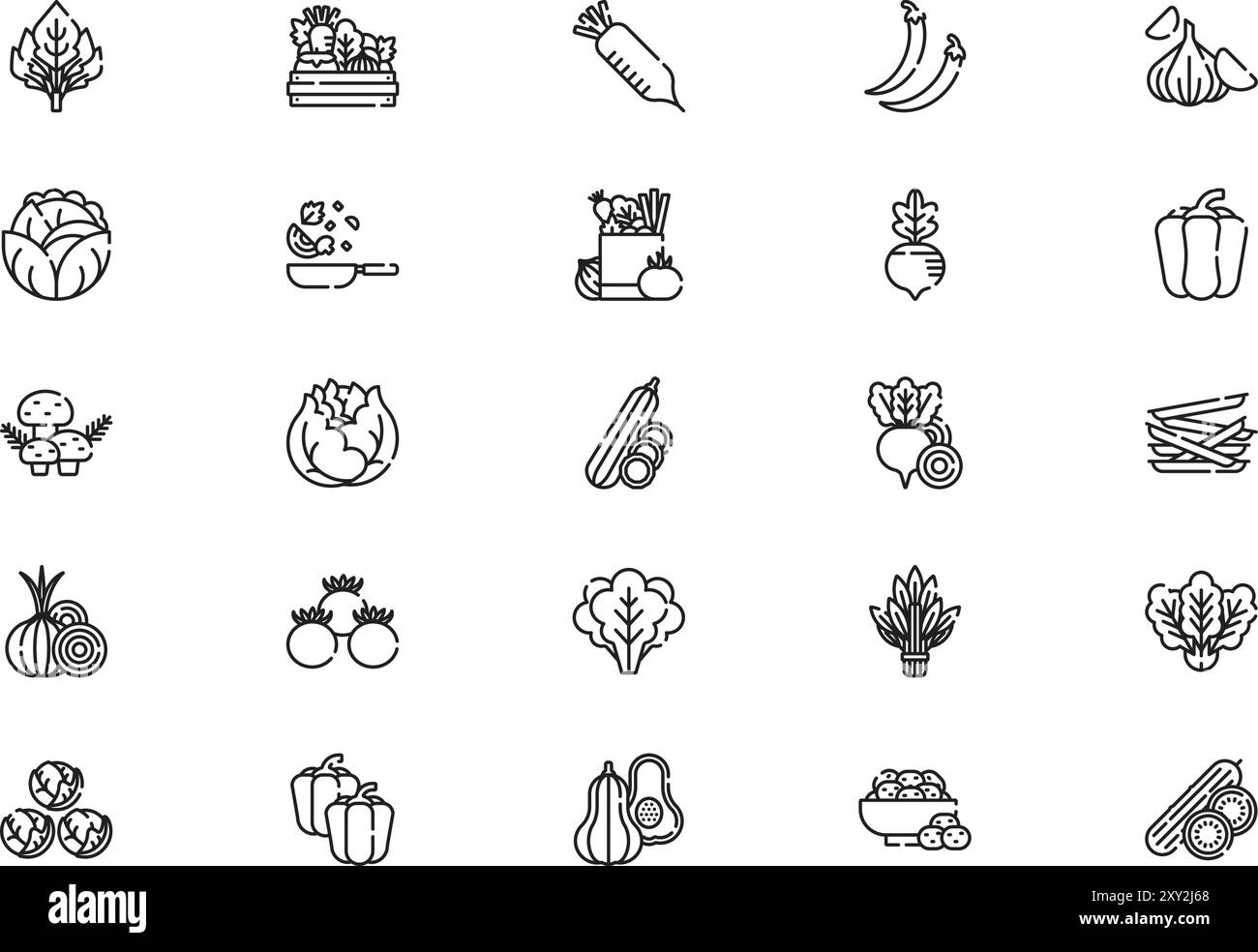 Vegetables icons collection is a vector illustration with editable stroke. Stock Vector
