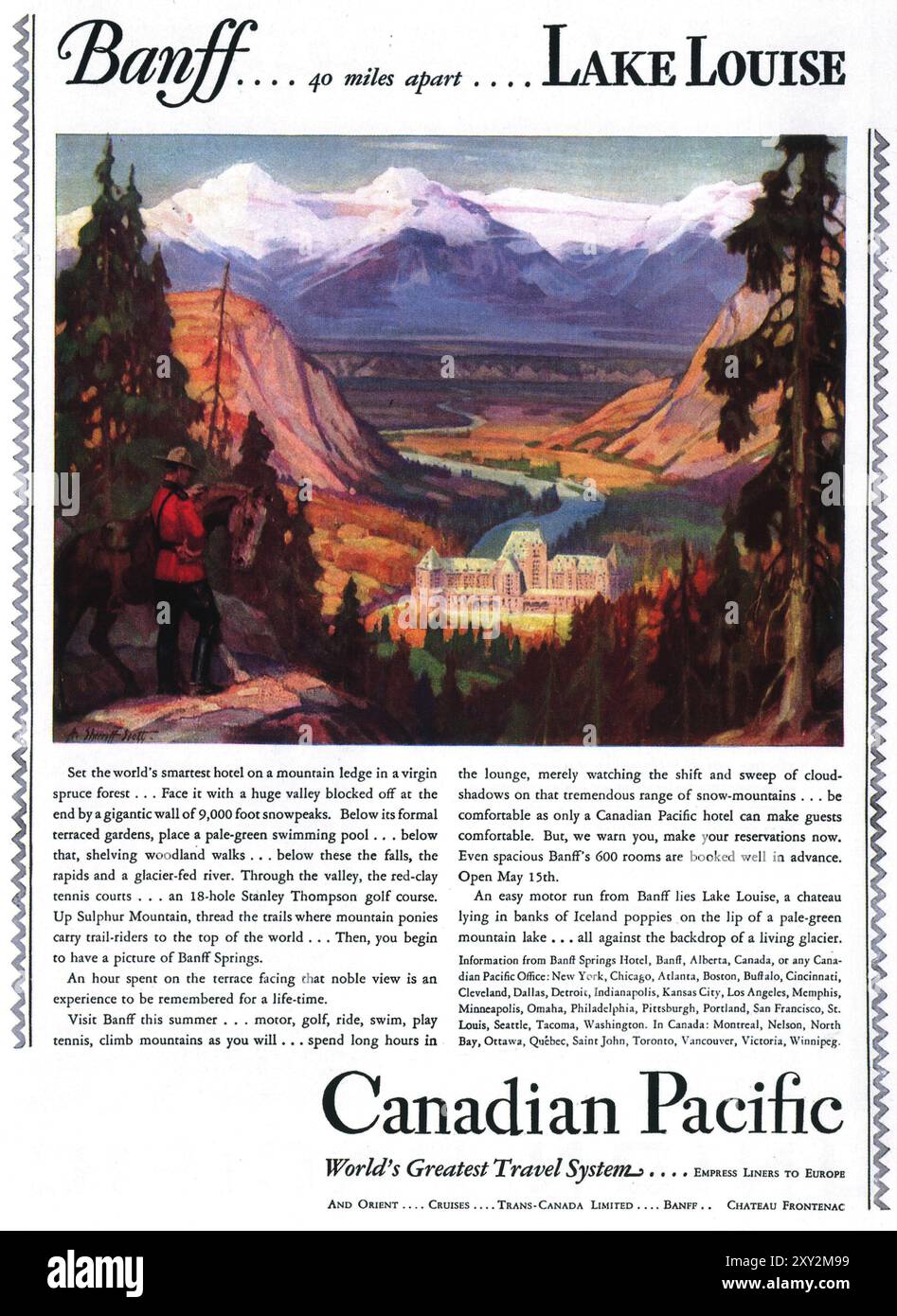 1929 Canadian Pacific Railway Ad - Lake Louise Stock Photo