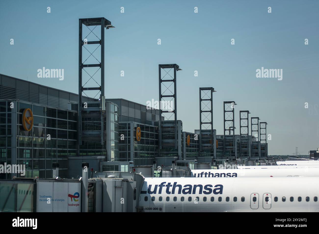 Lufthansa aeroplanes in Frankfurt Airport, Germany Stock Photo