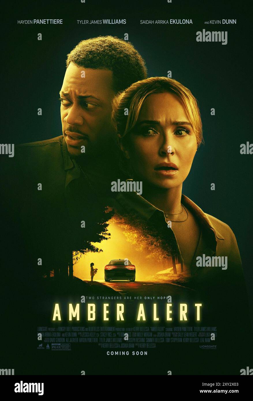 AMBER ALERT, US advance poster, from left: Tyler James Williams, Hayden  Panettiere, 2024. © Lionsgate Films / Courtesy Everett Collection Stock  Photo - Alamy, image size:877x1390