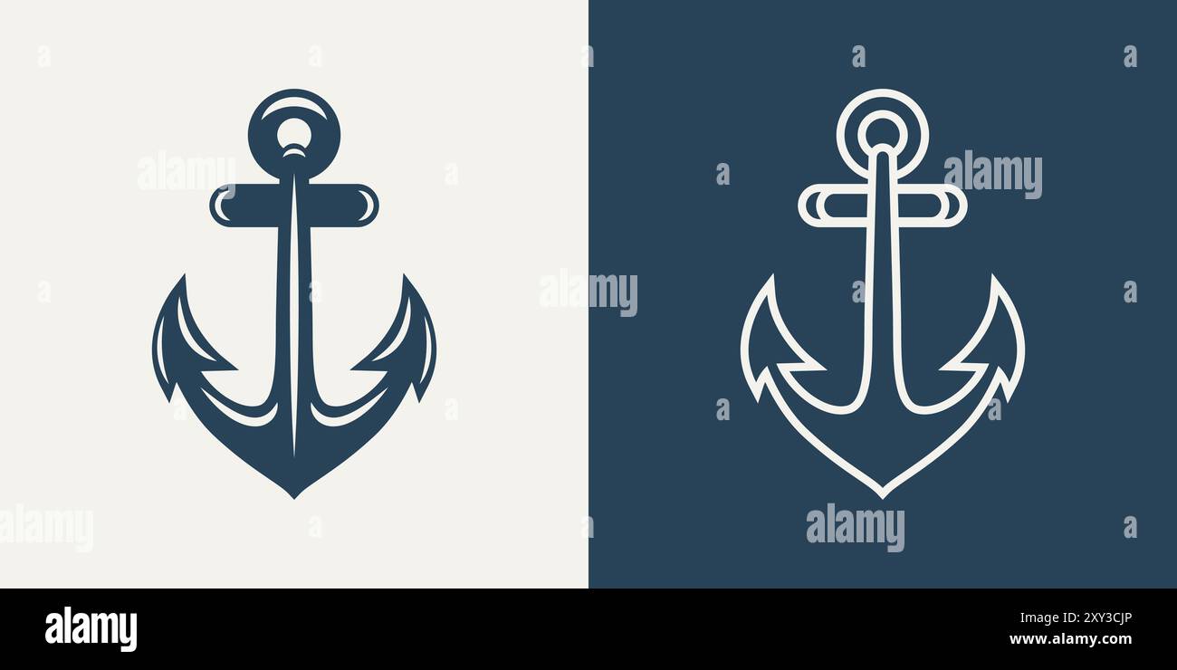 Flat Vector Anchors. Anchor Silhouette Icons. Marine Anchor Design ...