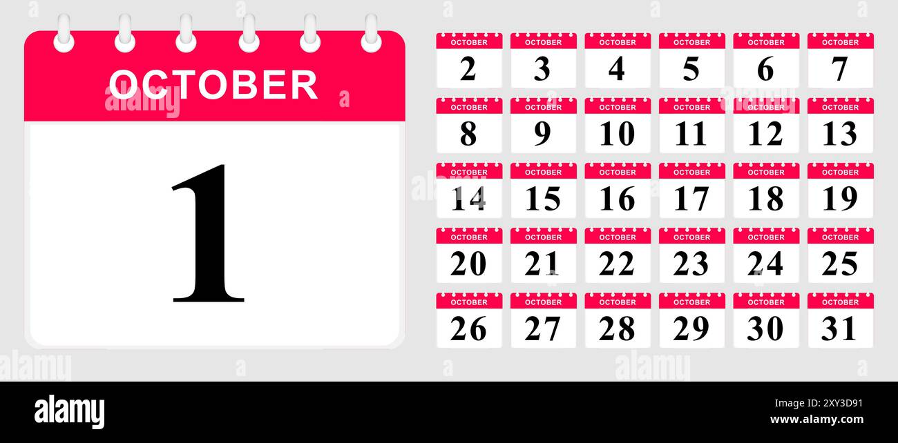 Days calendar of October. Calendar template. Vector illustration. Stock Vector