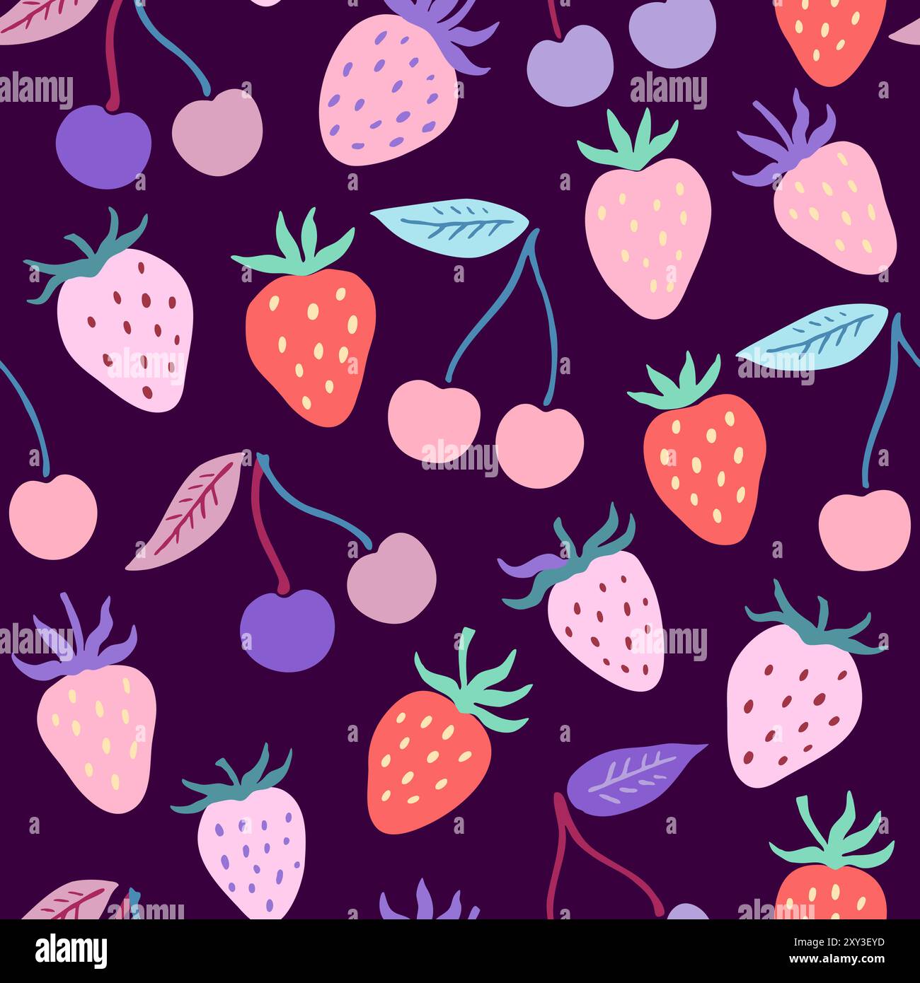 Cute seamless pattern with simple strawberry and cherry elements in ...