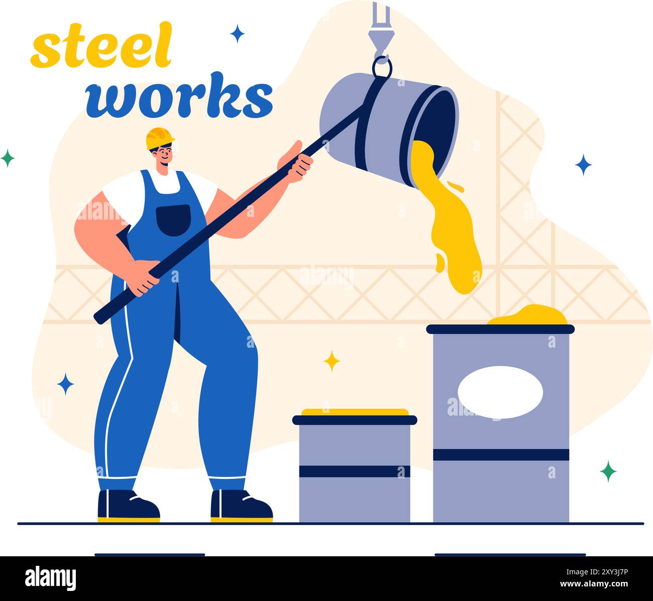 Steelworks Vector Illustration with Resource Mining, Smelting of Metal ...