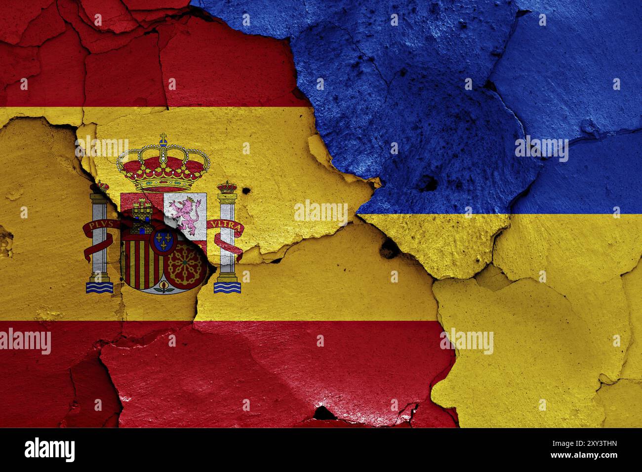 Flags of Spain and Ukraine painted on cracked wall Stock Photo - Alamy