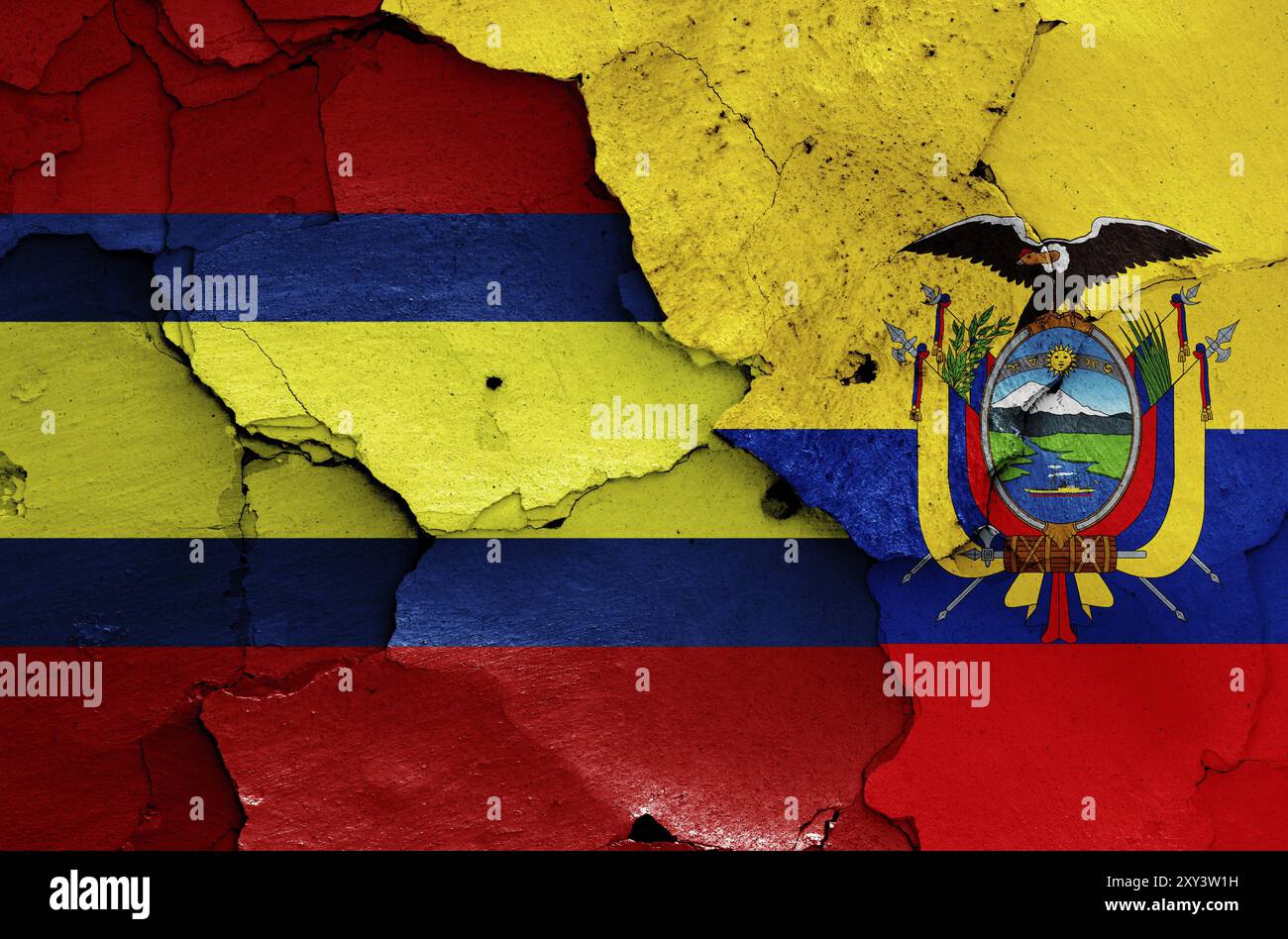 Flags of Loja and Ecuador painted on cracked wall Stock Photo - Alamy