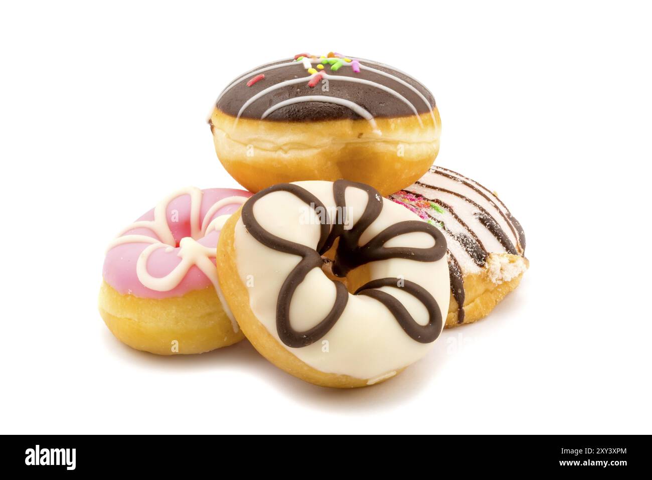 Pile of assorted homemade tasty donuts on white background Stock Photo ...